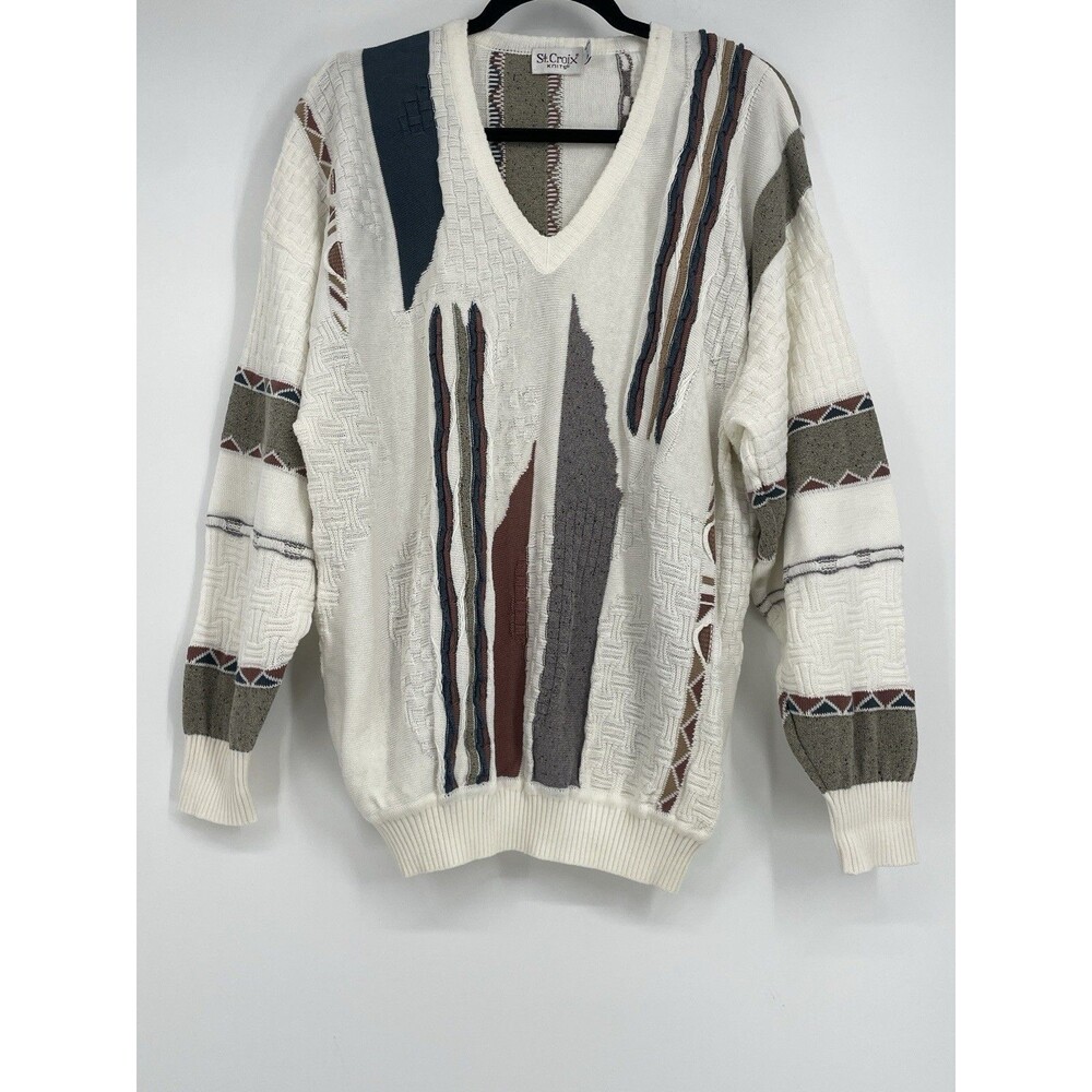 St. Croix Knits VTG Sweater Mens L Coogi-Style Colorful Textured USA Biggie